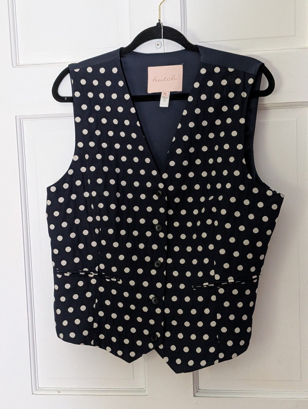 Hutch Anthropologie Navy Polka Dot Tailored Vest Top XL - Picture 2 of 6